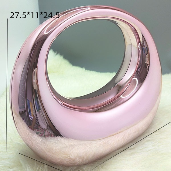 Acrylic Evening Clutch Top Handle Moon Hobo Bag, Glossy Metallic Tote Bag Pink Acrylic Evening Clutch Top Handle Moon Hobo Bag, Glossy Metallic Tote Bag Pink