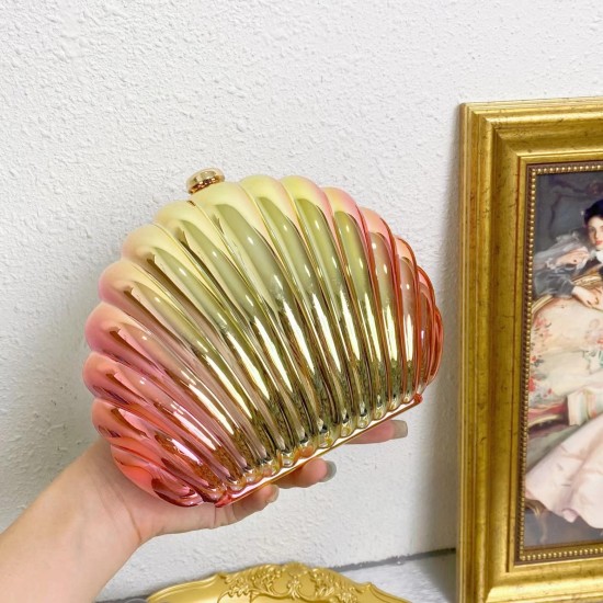 Acrylic Clutch Hobo Bag, Shell Bag Gold and Red