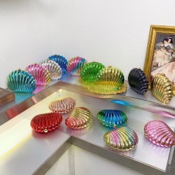 Acrylic Clutch Hobo Bag, Shell Bag Gold and Red