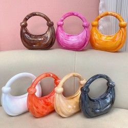 Acrylic Evening Clutch Purse Top-handle Moon Hobo Bag, Pillow Handbag Orange